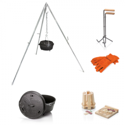 Set Petromax kotl�k 5,5l + trojno�ka + dvih�k pokrievky + rukavice + zapa�ova� oh�a